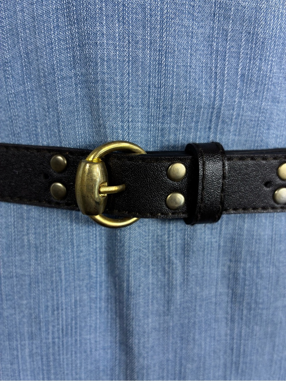 Plus size women’s belt Black Faux Leather Brass Buckle studded chocolate brown